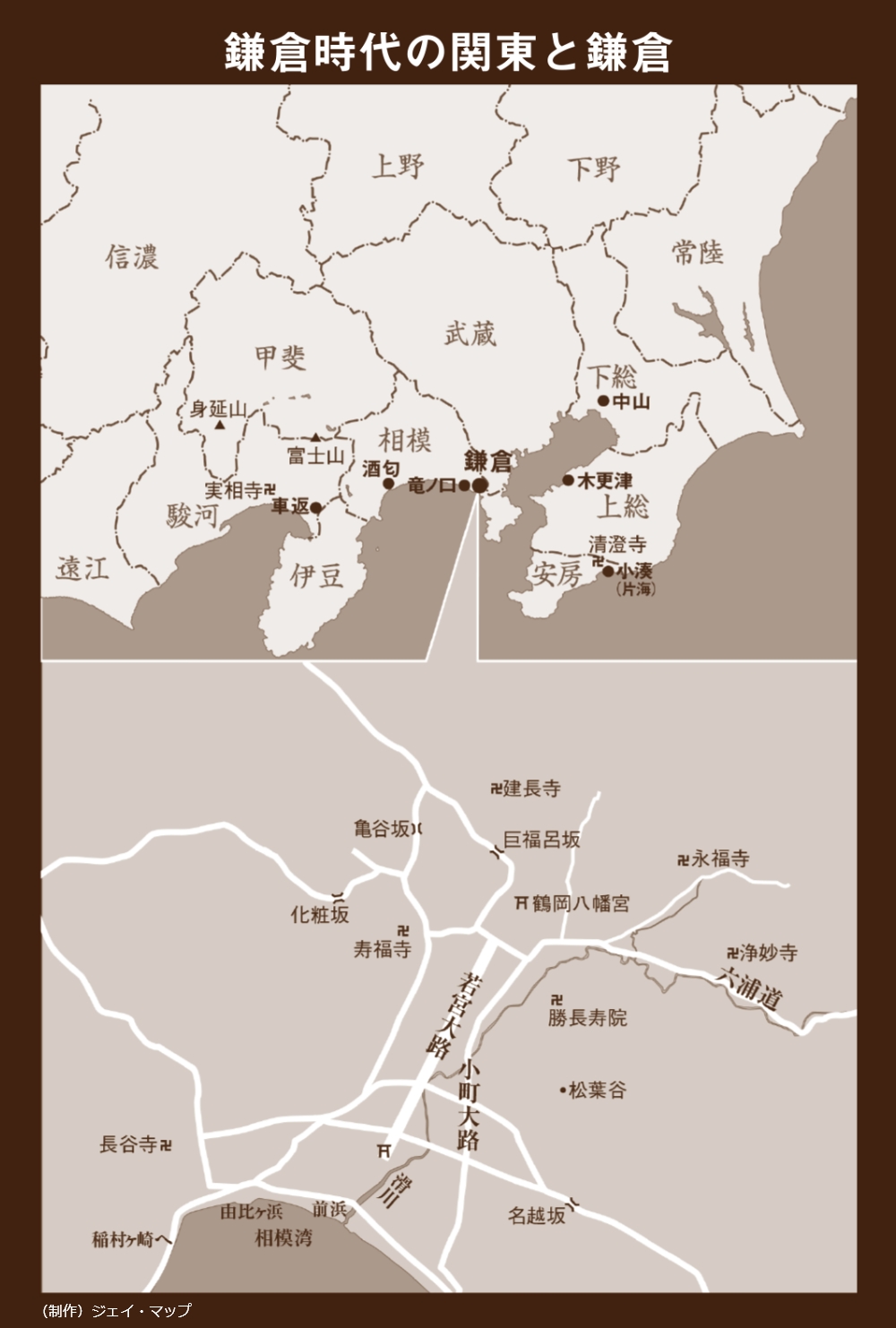 画像：鎌倉時代の関東と鎌倉　地図